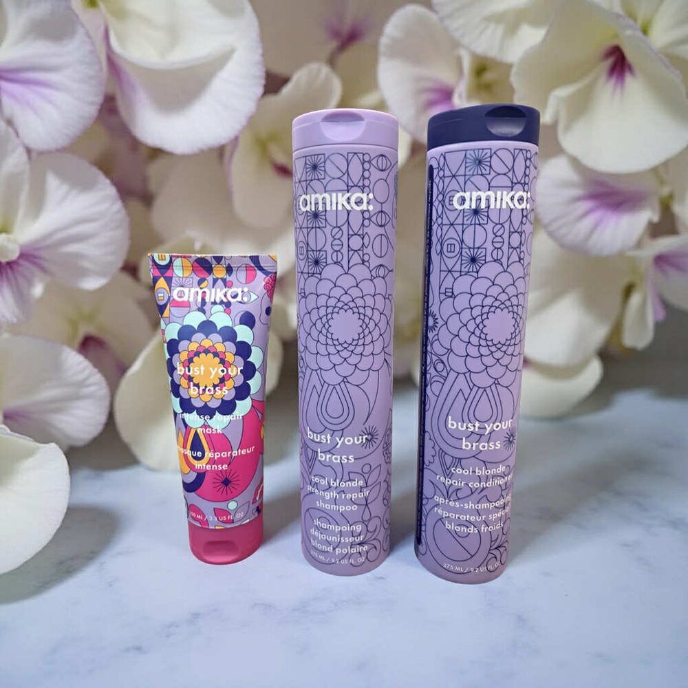 Amika Bust Cool Blonde Your Brass Strength Repair Shampoo Conditioner & Mask